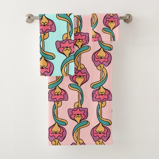 Cat Blume Groovpattern, niedlich und lustig Kätzch Badhandtuch Set (Insitu)