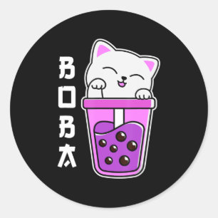 Cat Boba Anime Bubble Tea Neko Girls Kawaii Girls Runder Aufkleber