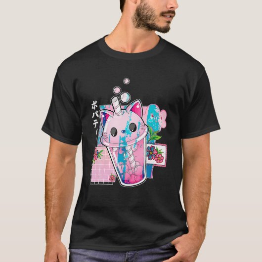 Cat Boba Anime Bubble Tea Neko Girls Kawaii Girls T-Shirt (Vorderseite)