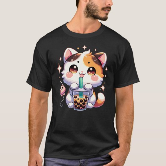 Cat Boba Japanese Kawaii Anime Kitty Bubble Tea Ne T-Shirt (Vorderseite)