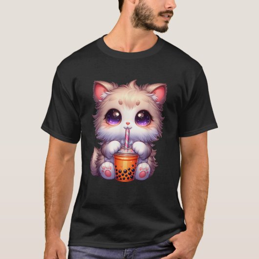 Cat Boba Japanese Kawaii Anime Kitty Bubble Tea Ne T-Shirt (Vorderseite)