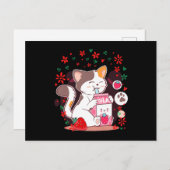 Cat Boba Shake Erdbeermilch Einladungspostkarte (Vorne/Hinten)