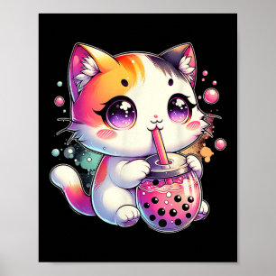 Cat Boba Tea Anime Japanischer Kawaii Neko Bubble Poster