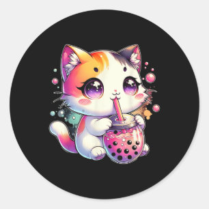 Cat Boba Tea Anime Japanischer Kawaii Neko Bubble  Runder Aufkleber
