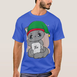Cat Boba Tea Bubble Kawaii Xmas Elf Crew Pasta An T-Shirt