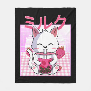 Cat Boba Tea Bubble Tea Anime Kawaii Neko Gift Kid Fleecedecke
