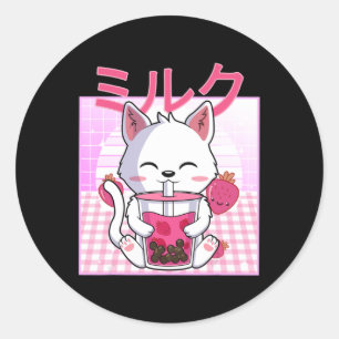 Cat Boba Tea Bubble Tea Anime Kawaii Neko Gift Kid Runder Aufkleber