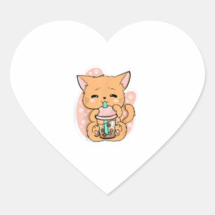 Cat Boba Tea Bubble Tea Anime Kawaii Neko Niedlich Herz-Aufkleber