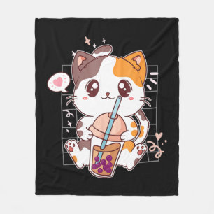 Cat Boba Tea Bubble Tea Kawaii Anime Japanese Neko Fleecedecke
