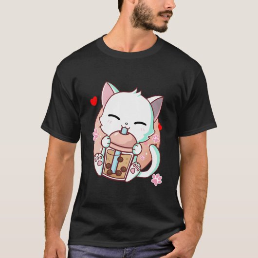 Cat Boba Tea Bubble Tea Kawaii Anime Japanese Neko T-Shirt (Vorderseite)