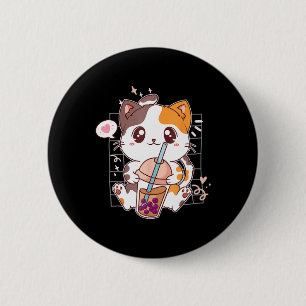 Cat Boba Tea Bubble Tea Kawaii Anime Japanischer N Button