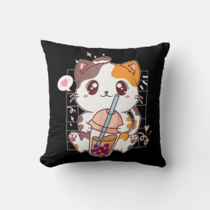 Cat Boba Tea Bubble Tea Kawaii Anime Japanischer N Kissen