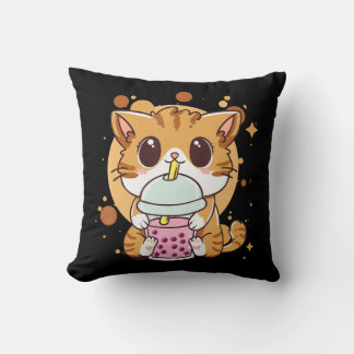 Cat Boba Tea Bubble Tea Kawaii Anime Japanischer N Kissen