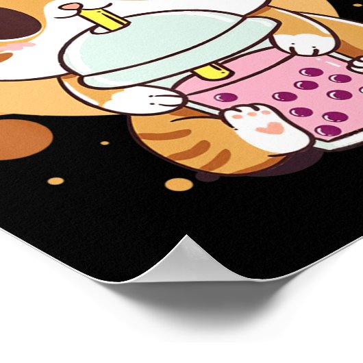 Cat Boba Tea Bubble Tea Kawaii Anime Japanischer N Poster (Ecke)