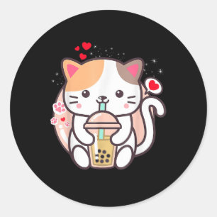Cat Boba Tea Bubble Tea Kawaii Anime Japanischer N Runder Aufkleber