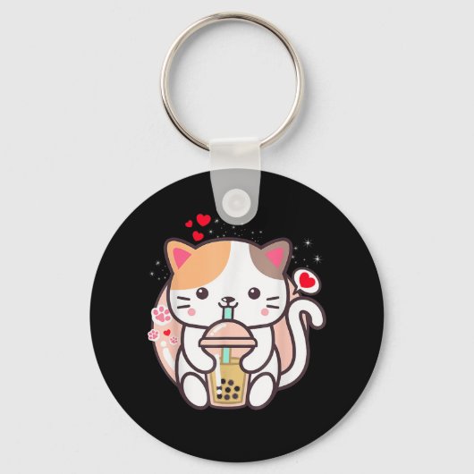 Cat Boba Tea Bubble Tea Kawaii Anime Japanischer N Schlüsselanhänger (Vorderseite)