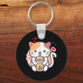 Cat Boba Tea Bubble Tea Kawaii Anime Japanischer N Schlüsselanhänger (Vorderseite)