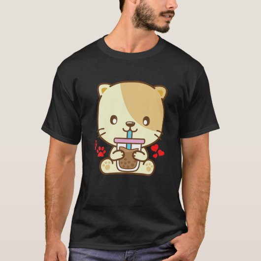 Cat Boba Tea Bubble Tea Kawaii Anime Japanischer N T-Shirt (Vorderseite)