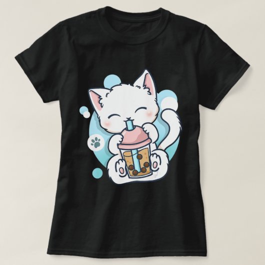Cat Boba Tea Bubble Tea Kawaii Anime Japanischer N T-Shirt (Design vorne)