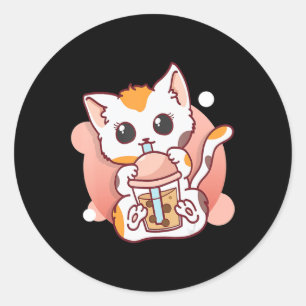Cat Boba Tea Bubble Tea Kawaii Anime Neko für Mädc Runder Aufkleber