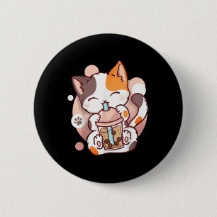 Cat Boba Tea Bubble Tee Anime Kawaii Neko Button