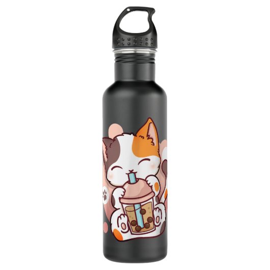 Cat Boba Tea Bubble Tee Anime Kawaii Neko Edelstahlflasche (Vorderseite)