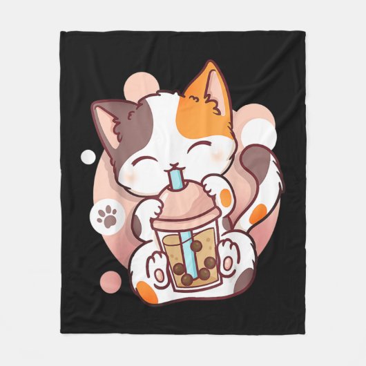 Cat Boba Tea Bubble Tee Anime Kawaii Neko Fleecedecke (Vorderseite)