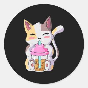Cat Boba Tea Bubble Tee Anime Kawaii Neko for Boys Runder Aufkleber