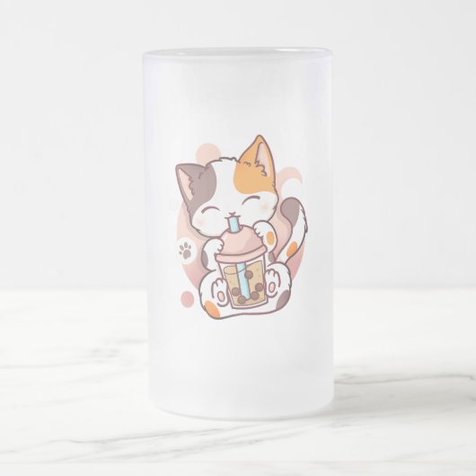 Cat Boba Tea Bubble Tee Anime Kawaii Neko für Mädc Mattglas Bierglas (Mittel)