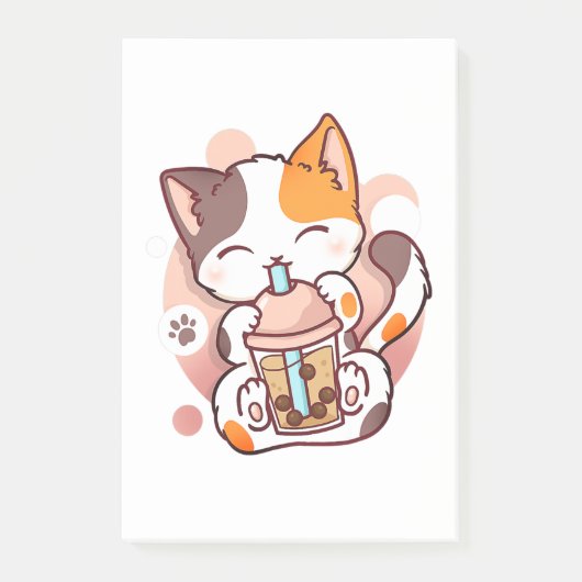 Cat Boba Tea Bubble Tee Anime Kawaii Neko für Mädc Post-it Klebezettel (Vorderseite)