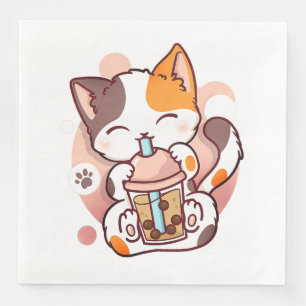 Cat Boba Tea Bubble Tee Anime Kawaii Neko für Mädc Serviette