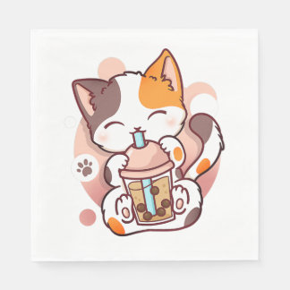 Cat Boba Tea Bubble Tee Anime Kawaii Neko für Mädc Serviette