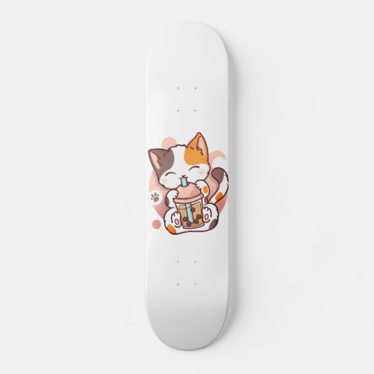 Cat Boba Tea Bubble Tee Anime Kawaii Neko für Mädc Skateboard (Vorderseite)