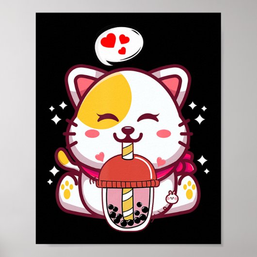 Cat Boba Tea Bubble Tee Anime Kawaii Neko Geschenk Poster (Vorne)