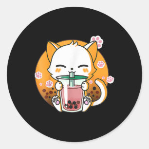 Cat Boba Tea Bubble Tee Anime Kawaii Neko Geschenk Runder Aufkleber