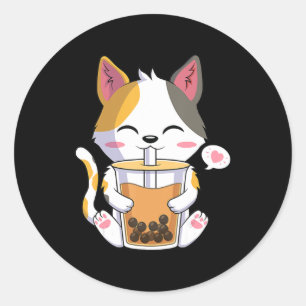 Cat Boba Tea Bubble Tee Anime Kawaii Neko Girl T-S Runder Aufkleber