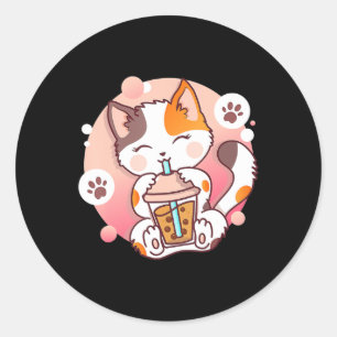 Cat Boba Tea Bubble Tee Anime Kawaii Neko Girls Th Runder Aufkleber
