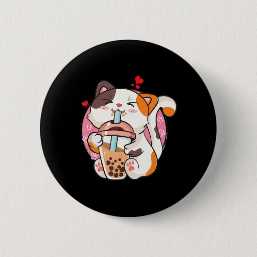 Cat Boba Tea Bubble Tee Anime Kawaii Neko Kinder T Button (Vorderseite)