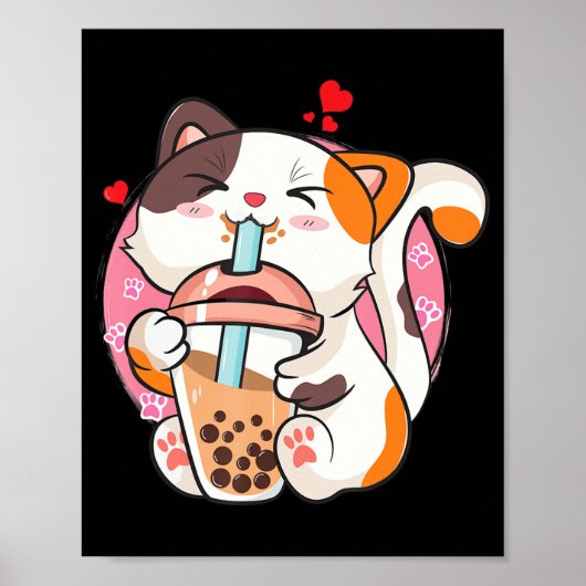 Cat Boba Tea Bubble Tee Anime Kawaii Neko Kinder T Poster (Vorne)