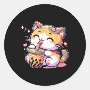 Cat Boba Tea Bubble Tee Anime Kawaii Neko Kinder T Runder Aufkleber