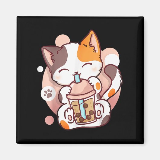 Cat Boba Tea Bubble Tee Anime Kawaii Neko Magnet (Vorne)