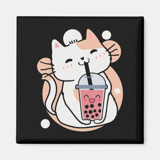 Cat Boba Tea Bubble Tee Anime Kawaii Neko Milktea Magnet (Vorne)