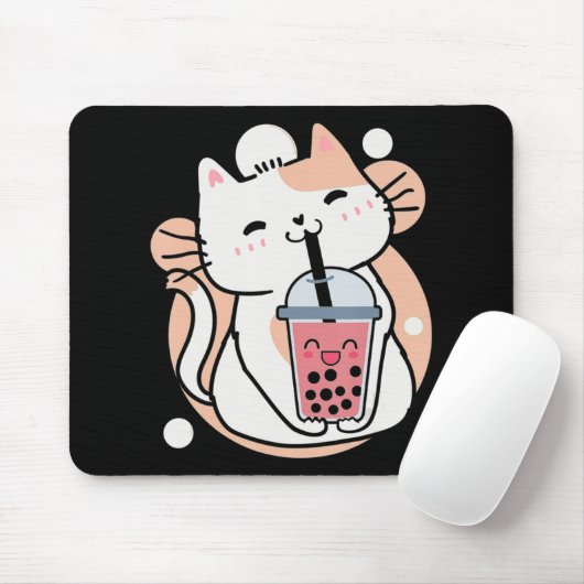 Cat Boba Tea Bubble Tee Anime Kawaii Neko Milktea Mousepad (Mit Mouse)