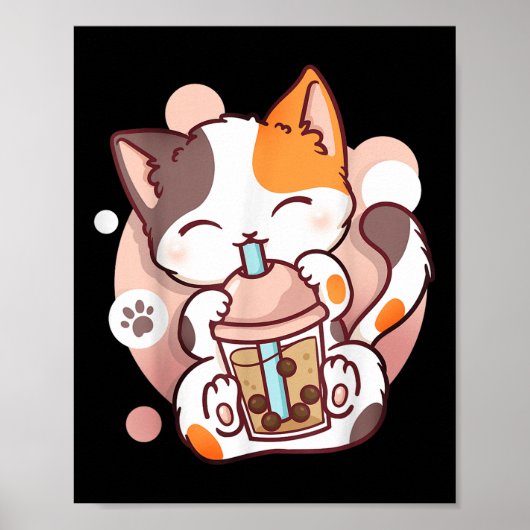 Cat Boba Tea Bubble Tee Anime Kawaii Neko Poster (Vorne)