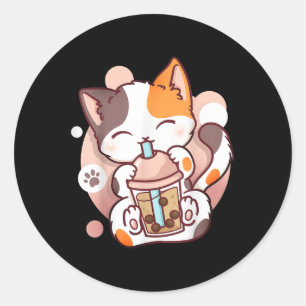 Cat Boba Tea Bubble Tee Anime Kawaii Neko Runder Aufkleber