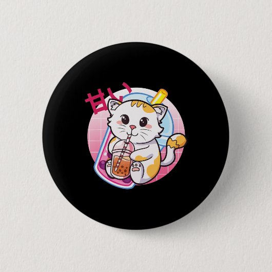 Cat Boba Tea Bubble Tee Katze Lover Anime Kawaii N Button (Vorderseite)
