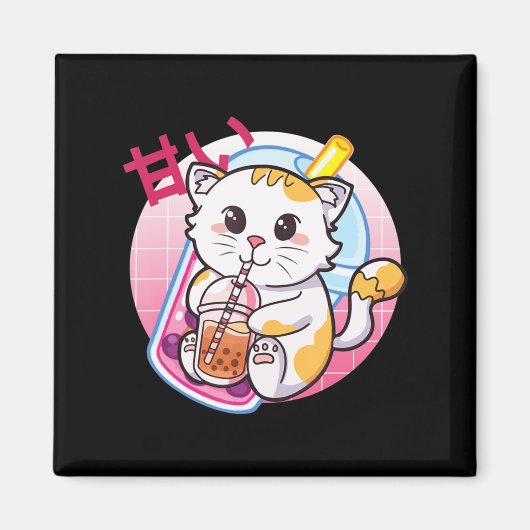 Cat Boba Tea Bubble Tee Katze Lover Anime Kawaii N Magnet (Vorne)