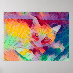 Cat Boho Yellow Colorful Hippie Pop Art Poster