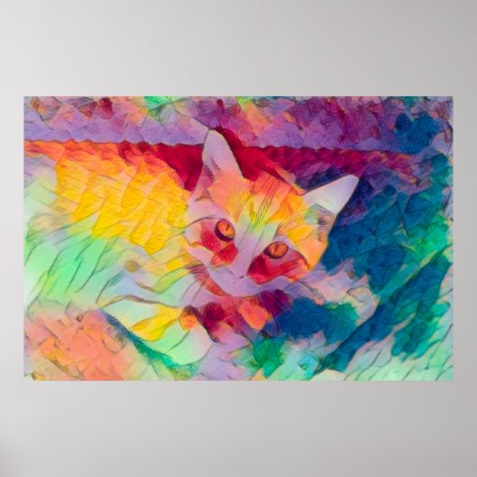 Cat Boho Yellow Colorful Hippie Pop Art Poster (Vorne)