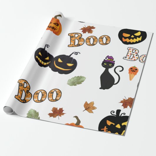 Cat Boo Halloween Geschenkpapier (Ungerollt)